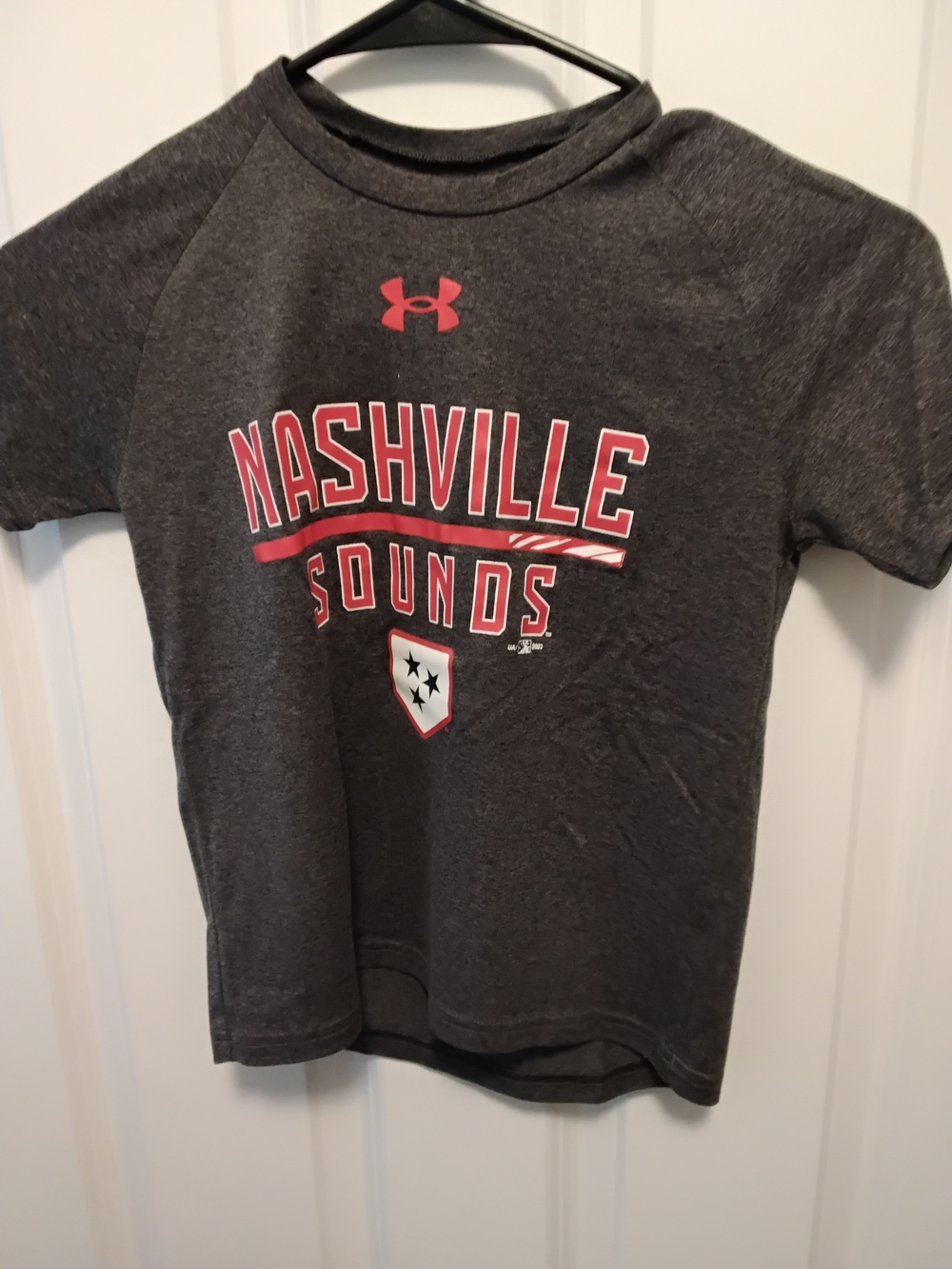 Under Armour Charcoal Gray Nashville Sounds Tee with Red Accent